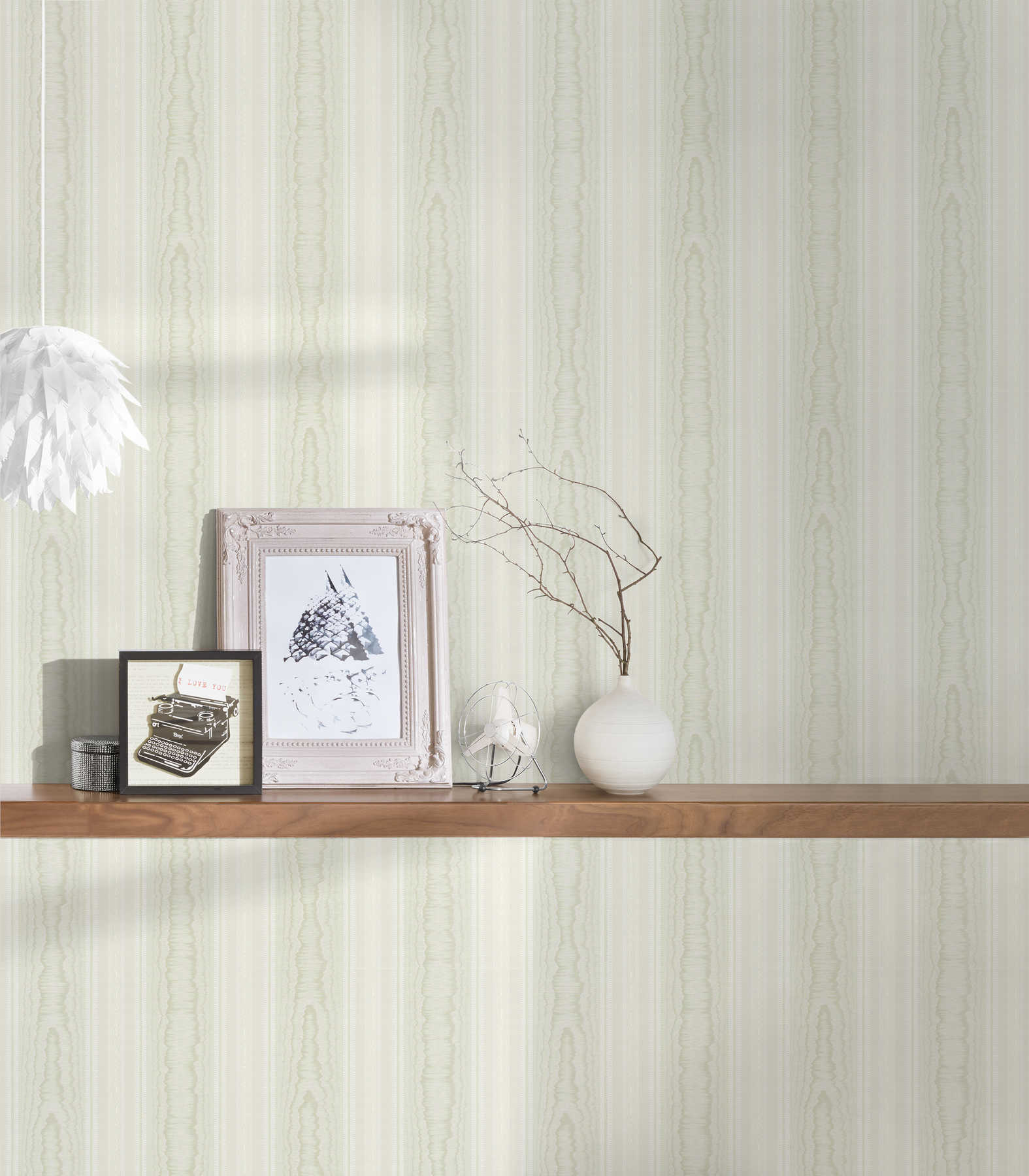             Luxury stripes wallpaper with moiré design - green, white
        