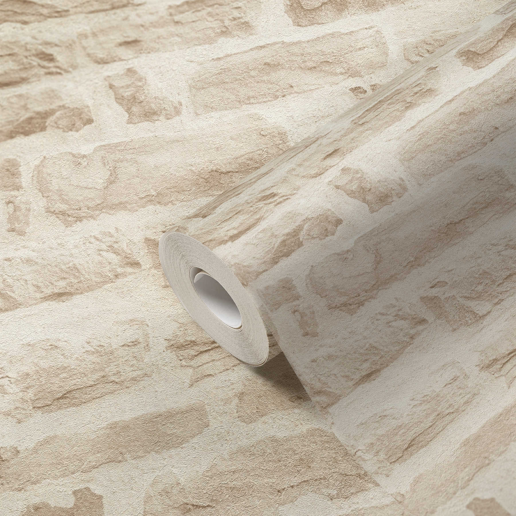             Papel pintado ligero no tejido de piedra natural con diseño de pared - beige, crema
        
