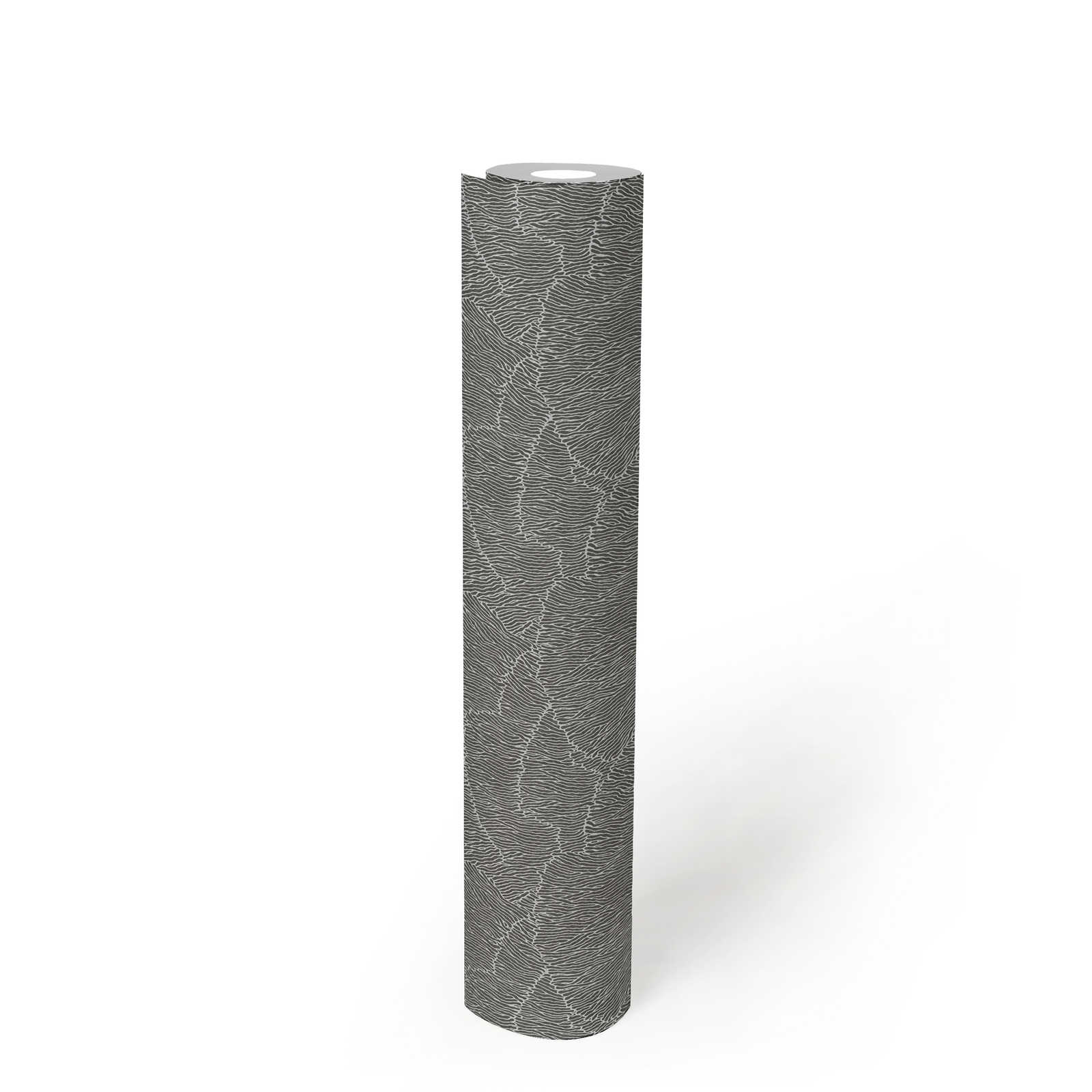             Abstract Onderlaag behang Met Lijnpatroon - Zilver, Zwart, Metaal
        
