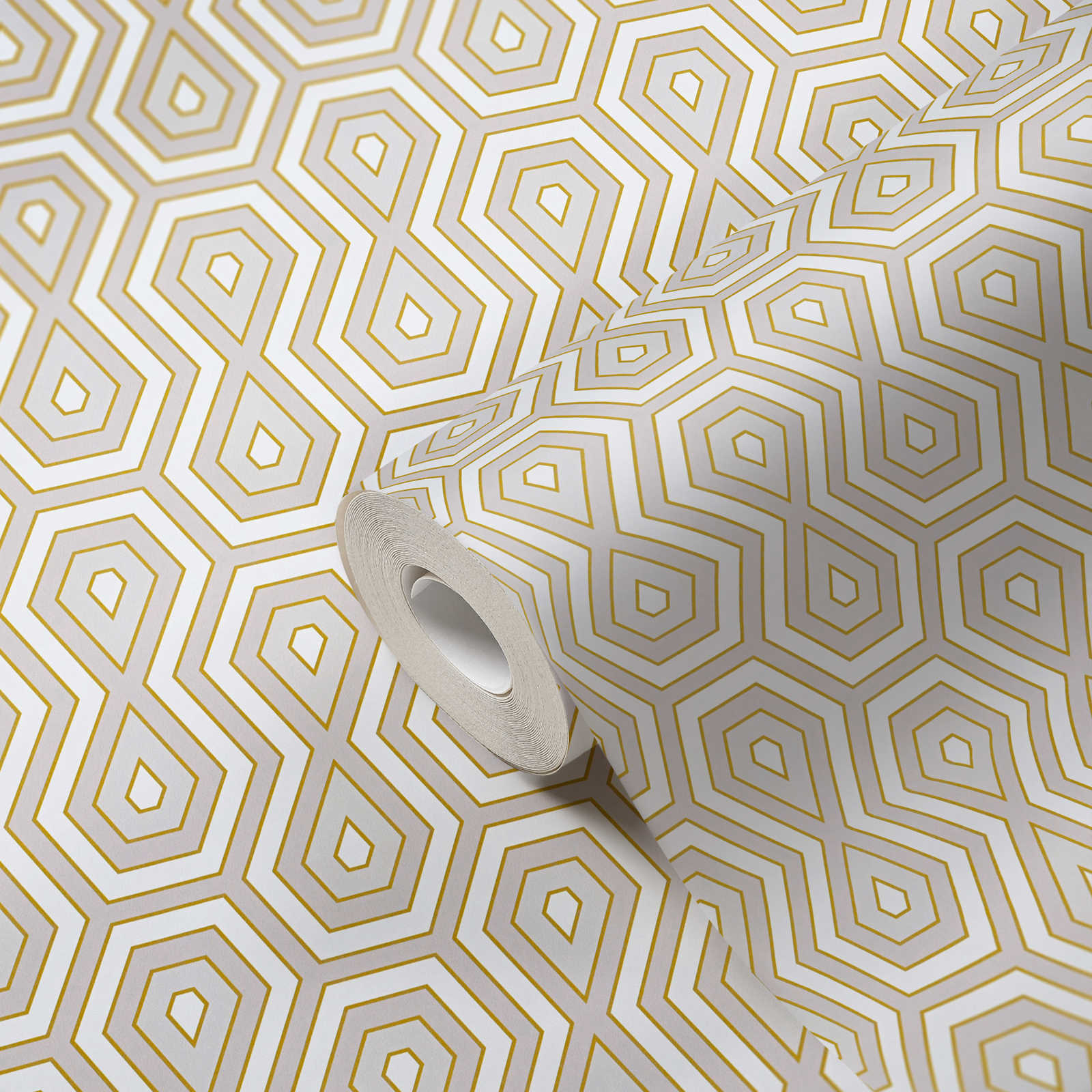             Wallpaper grey & gold with graphic design in retro style - gold, white, grey
        