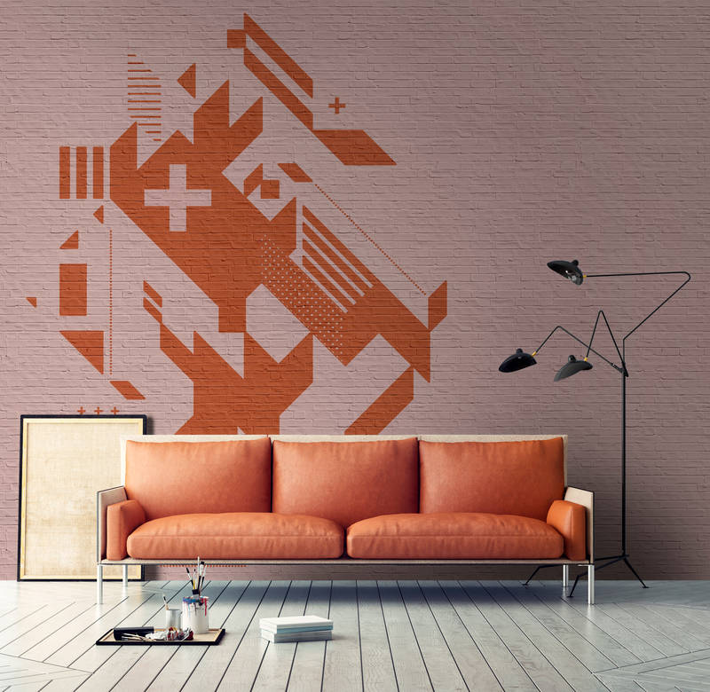             Brick by Brick 1 - Papier peint graphique sur mur de briques - cuivre, orange | structure Intissé
        