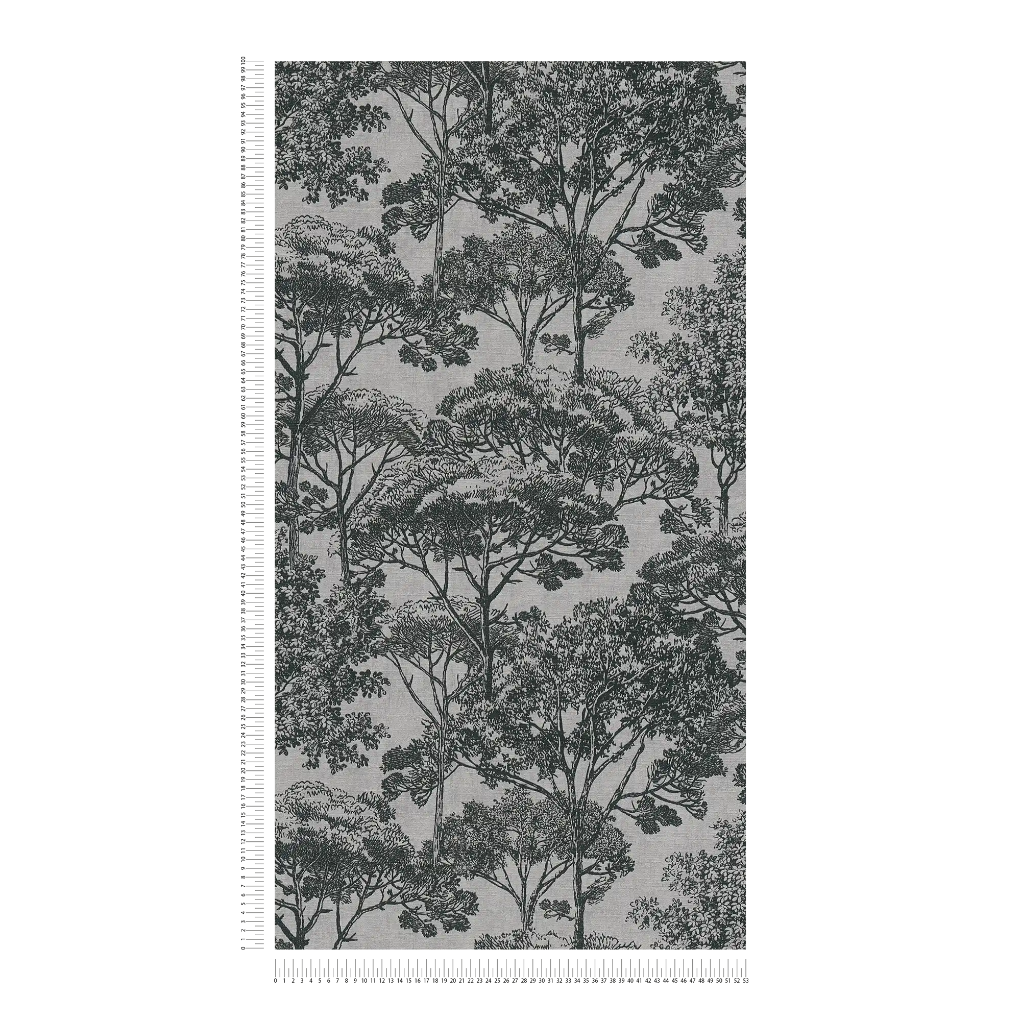             Tree wallpaper linen look in colonial style - beige, black
        