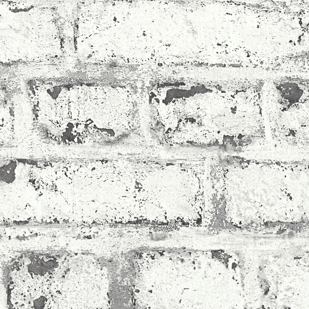             Carta da parati in pietra, muro di mattoni bianchi, stile industriale - bianco, grigio
        