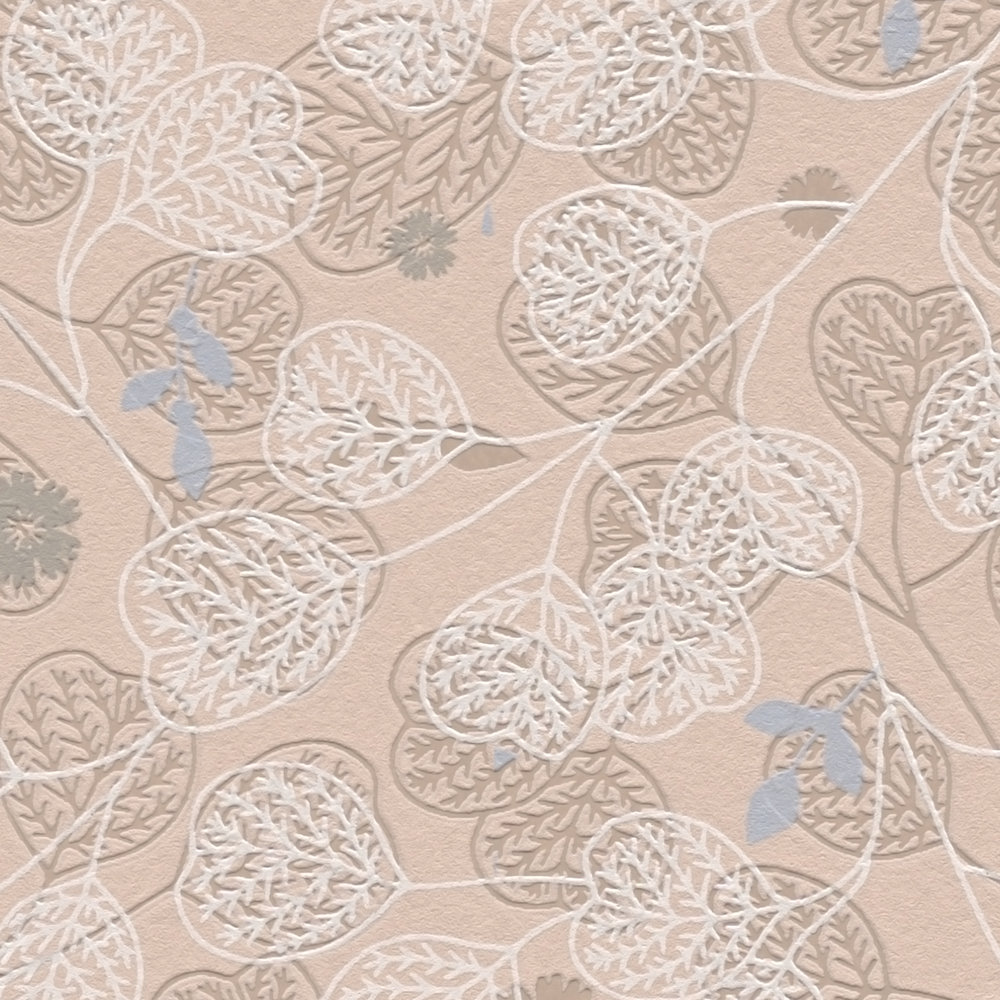             Vintage floral pattern non-woven wallpaper - pink, white, blue
        