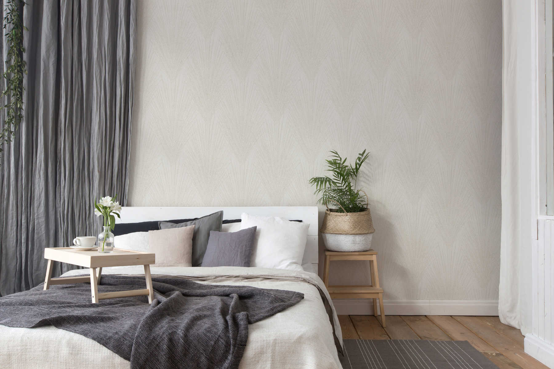             Varenbladpatroon behang abstract ontwerp - crème, beige
        
