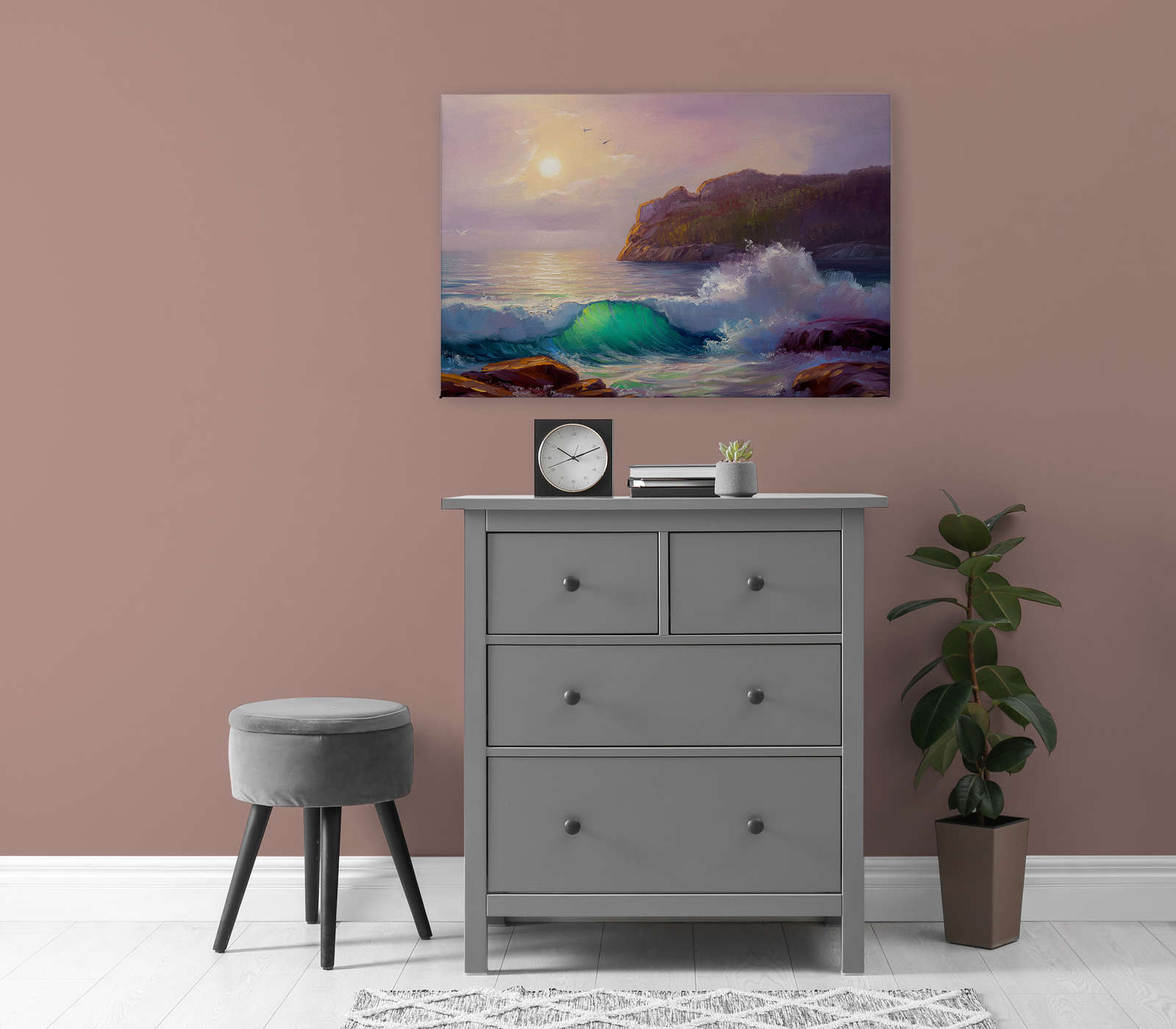             Peinture sur toile d'une côte au lever du soleil - 0,90 m x 0,60 m
        