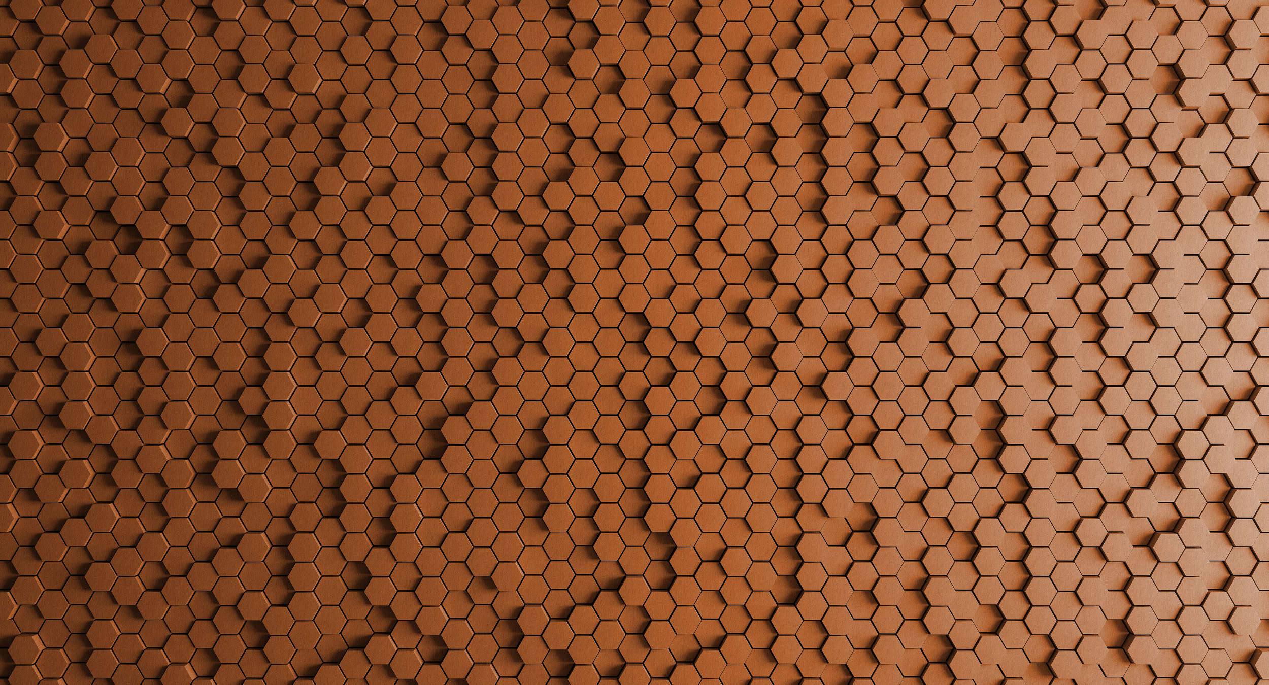             Honeycomb 2 - Carta da parati 3D con disegno a nido d'ape arancione - struttura in feltro - rame, arancione | perla liscia in pile
        