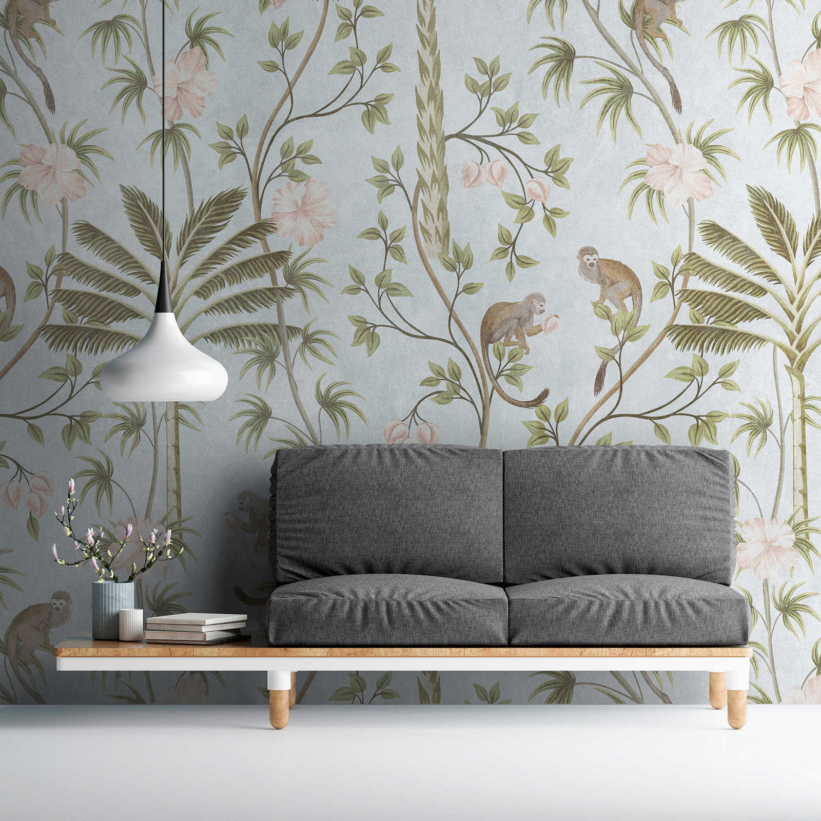 Wallpaper novelty | jungle wallpaper with palm trees & monkeys motif
