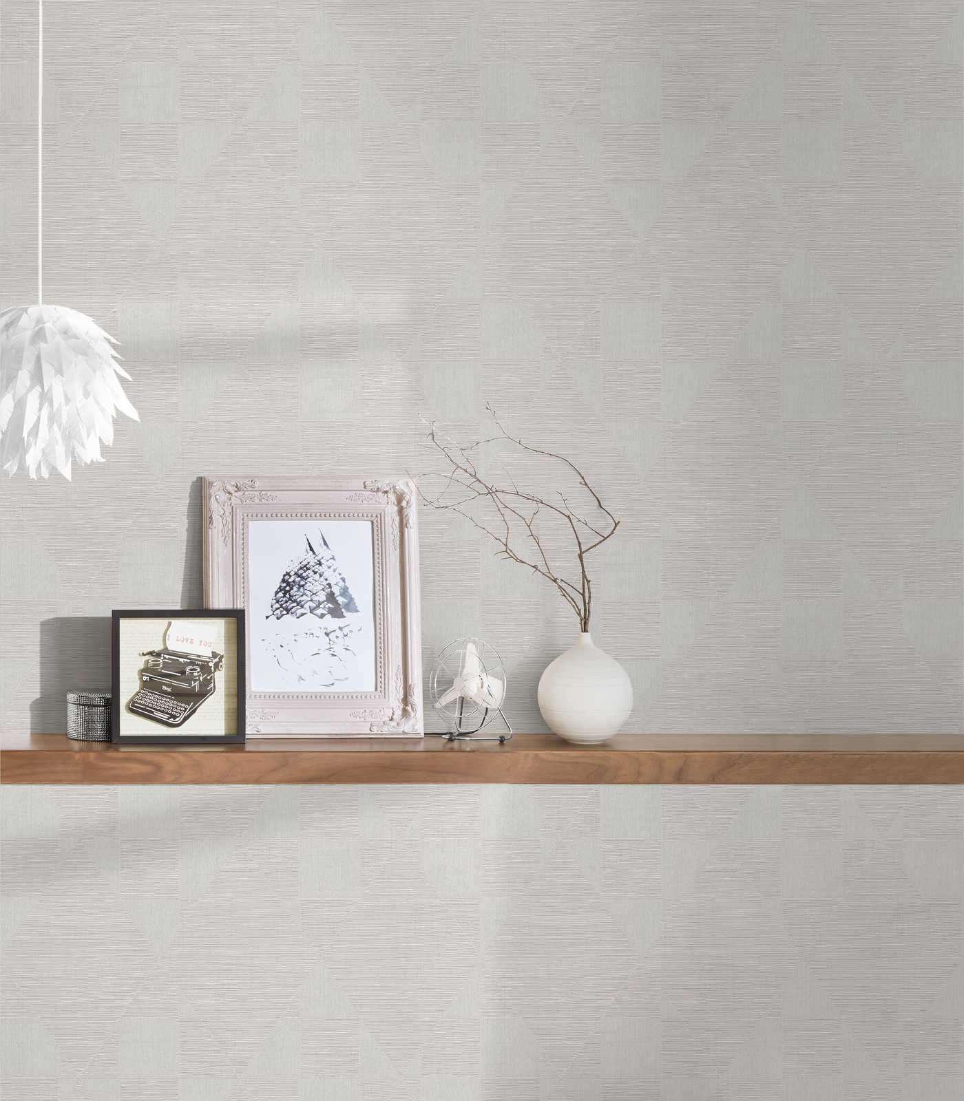             Metallic wallpaper with geometric texture pattern - beige, cream
        