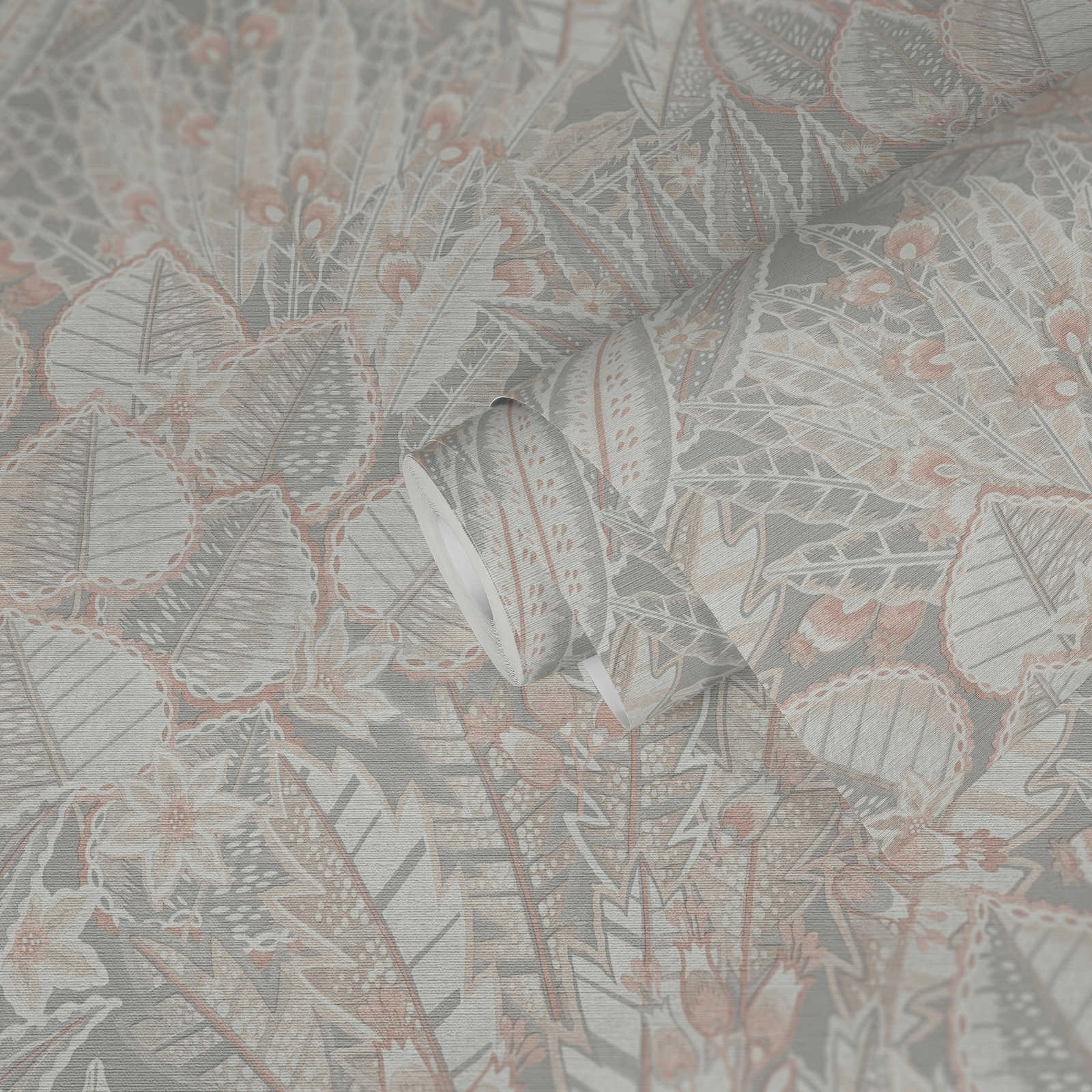            papier peint en papier intissé floral aux couleurs douces et à l'aspect mat - gris, beige, blanc
        