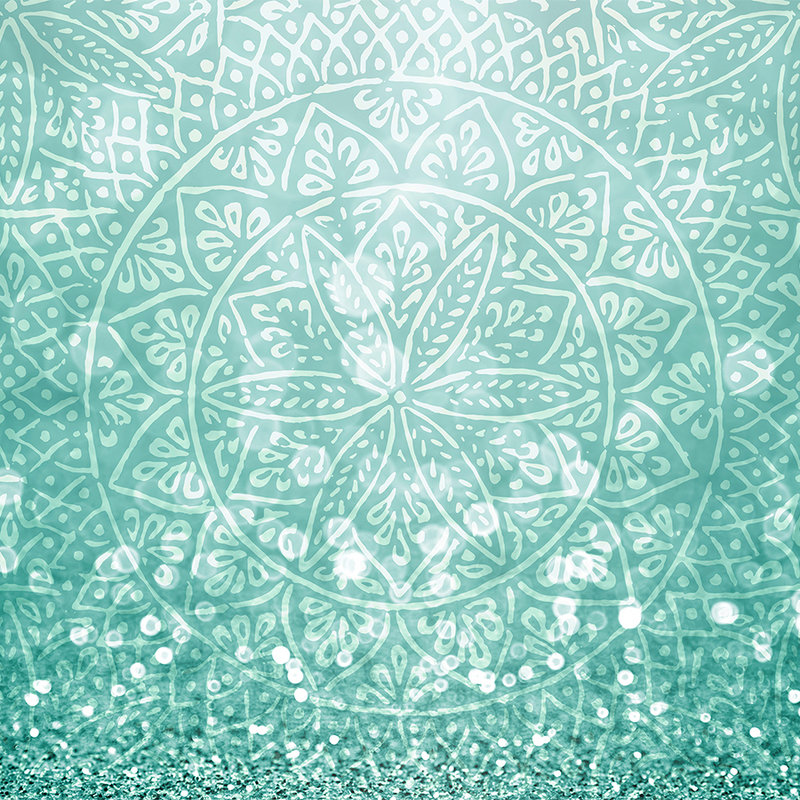         Turquoise photo wallpaper with glitter & boho design - green, white
    