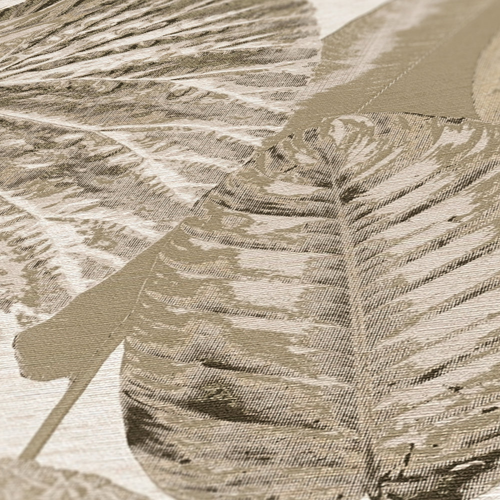            papier peint en papier avec motif jungle légèrement structuré, mat - beige, taupe
        