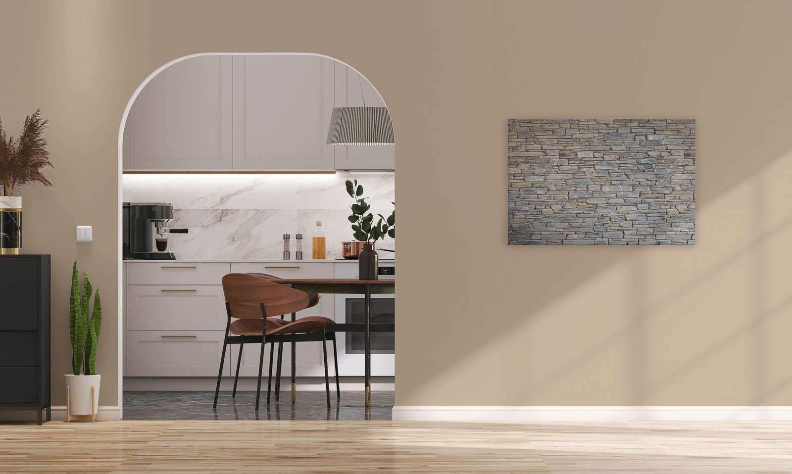             Stone Wall Canvas Painting Light Grey Nature Stone Look - 0.90 m x 0.60 m
        