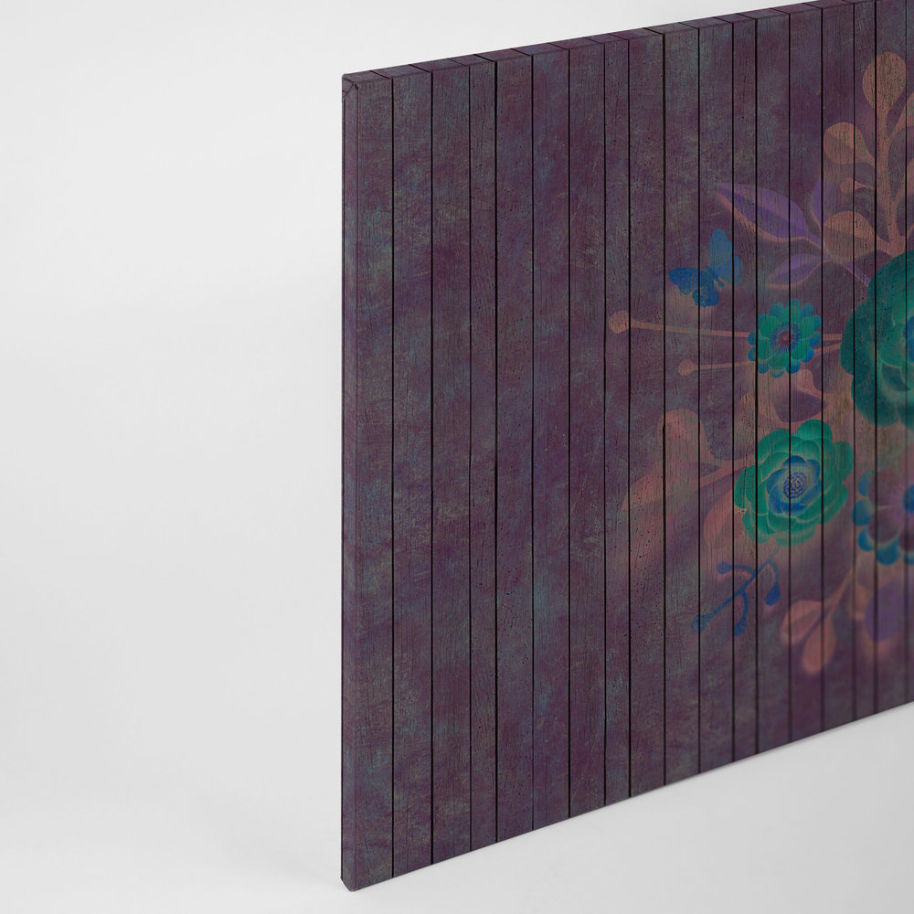             Spuitboeket 1 - Canvas schilderij met bloemen op board muur - Houten panelen breed - 0.90 m x 0.60 m
        