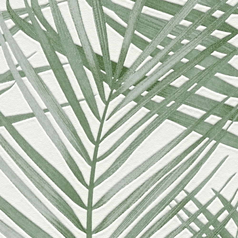             Papier peint intissé avec motif de palmiers à grande échelle - vert, blanc
        