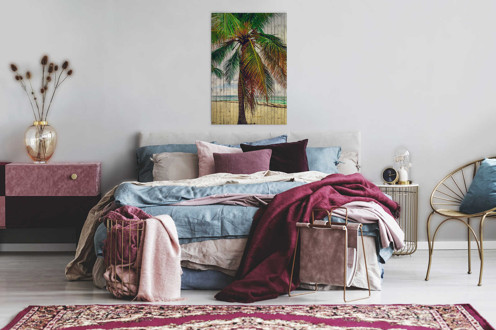             Tahití 3 - Cuadro en lienzo de palma con sensación de vacaciones - estructura de panel de madera - 0,60 m x 0,90 m
        