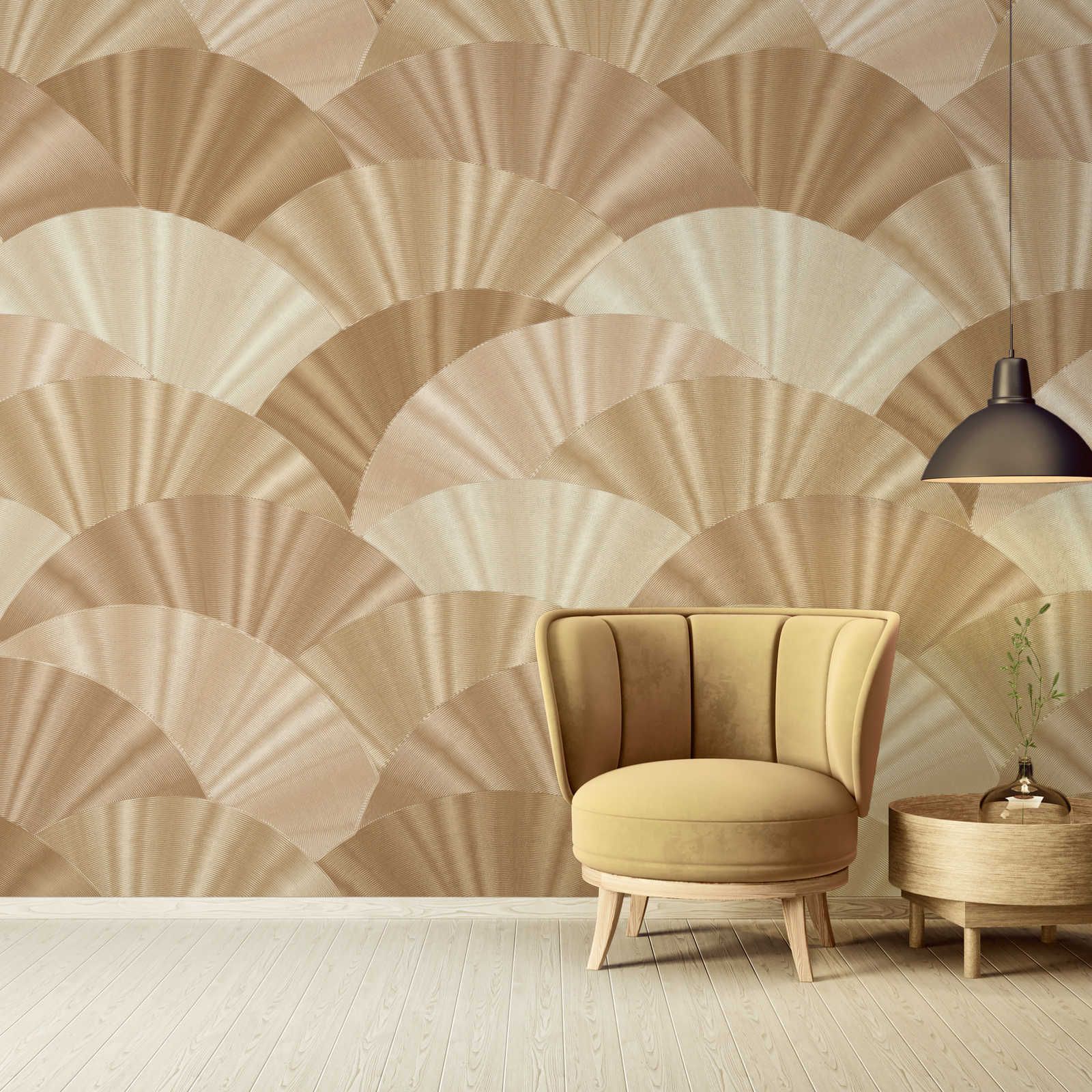 Abstract fan pattern wallpaper - gold, beige, cream
