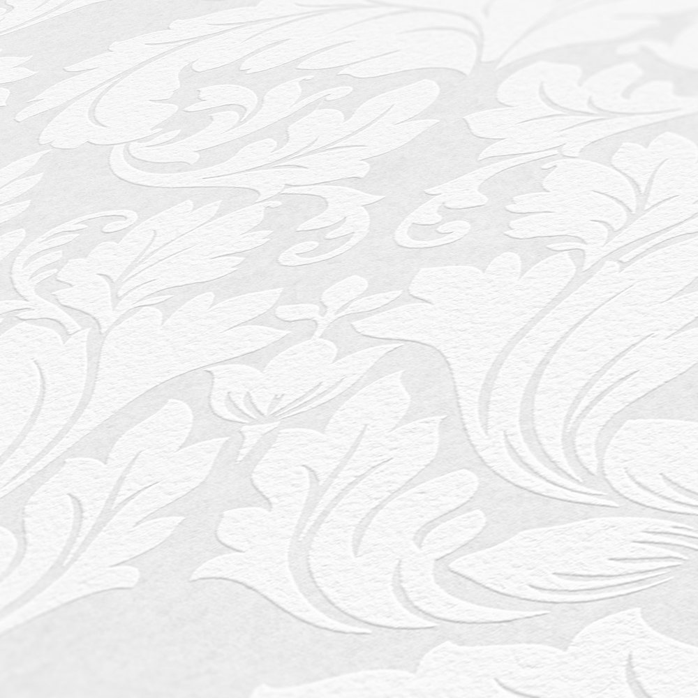             Paintable wallpaper with floral ornament design - white
        