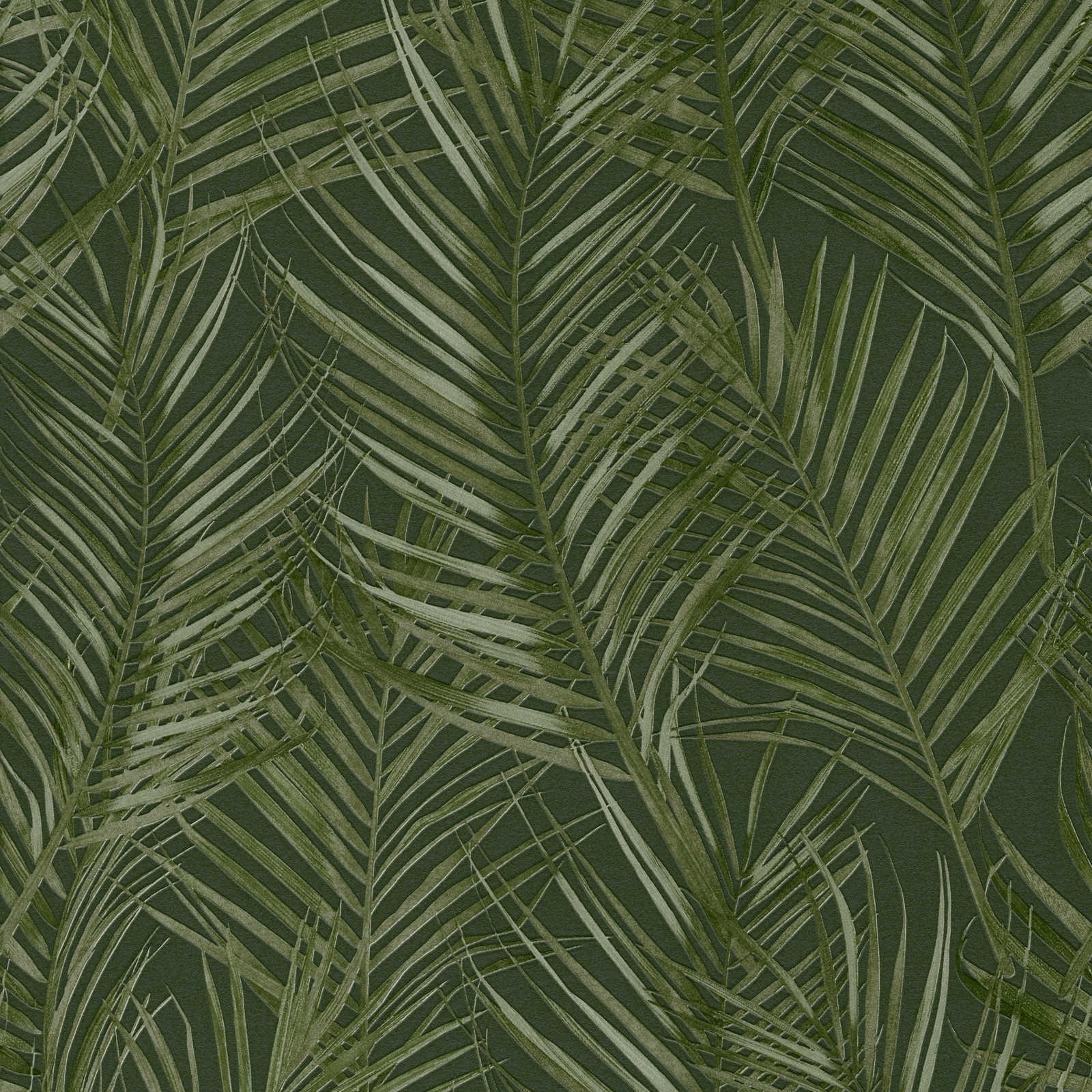         Papel pintado no tejido con motivos florales de palmeras mate - verde
    