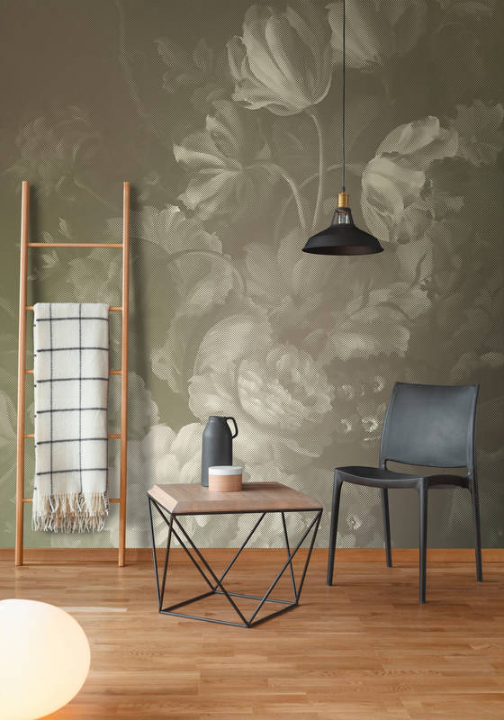             Hollandse pastel 4 - Digital behang kunstig boeket Hollandse stijl - Taupe | Premium gladde fleece
        