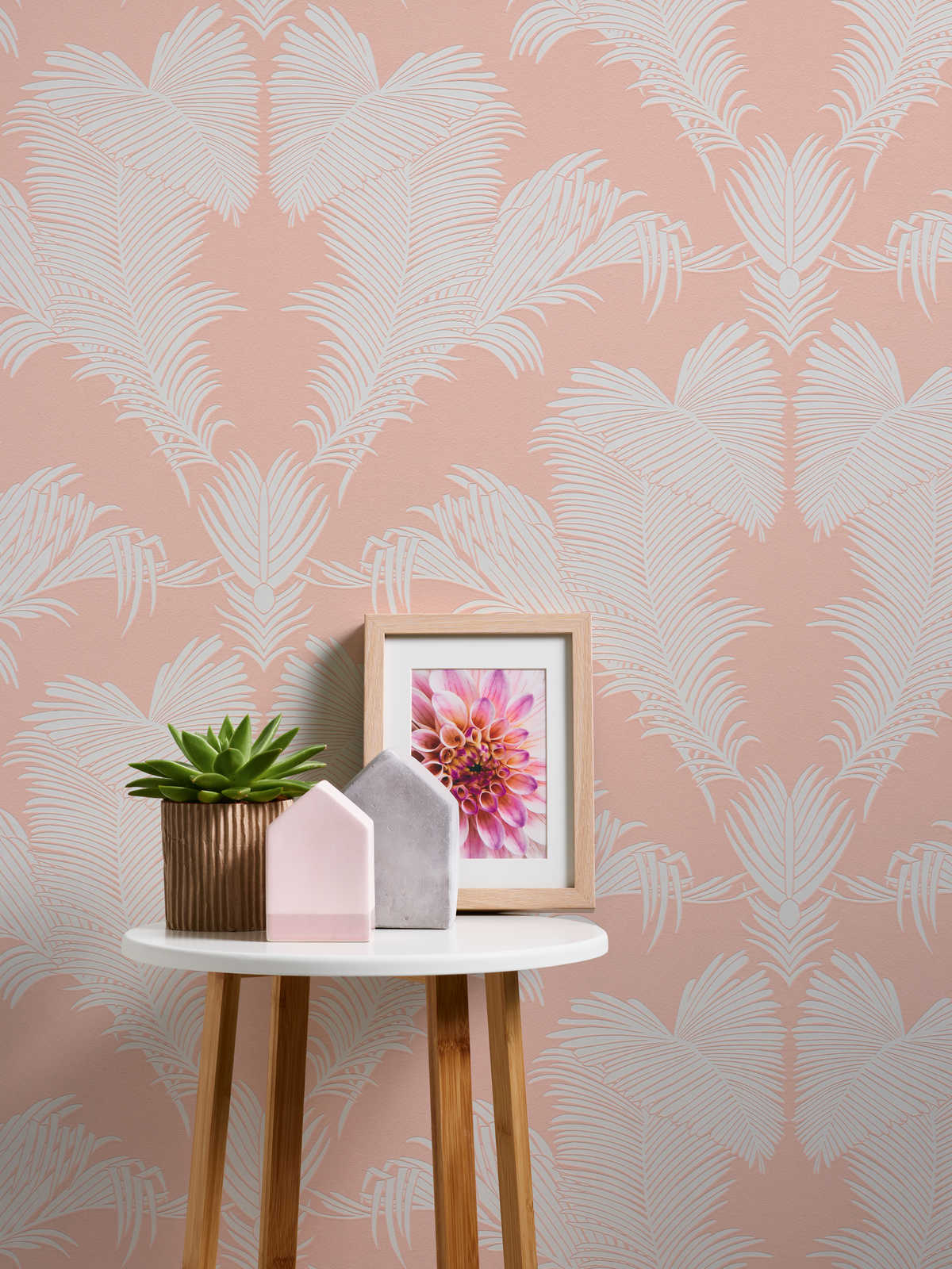             Pink wallpaper with palm leaf pattern & texture embossing - pink, white
        