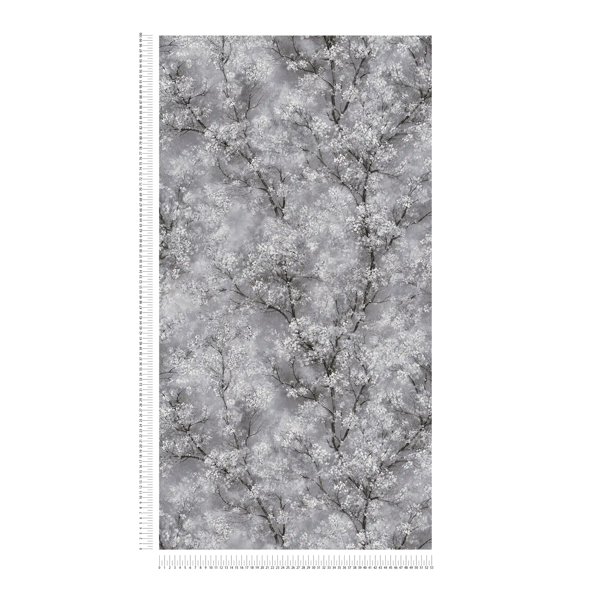             Papier peint Fleurs de cerisier Effet scintillant - gris, noir, blanc
        