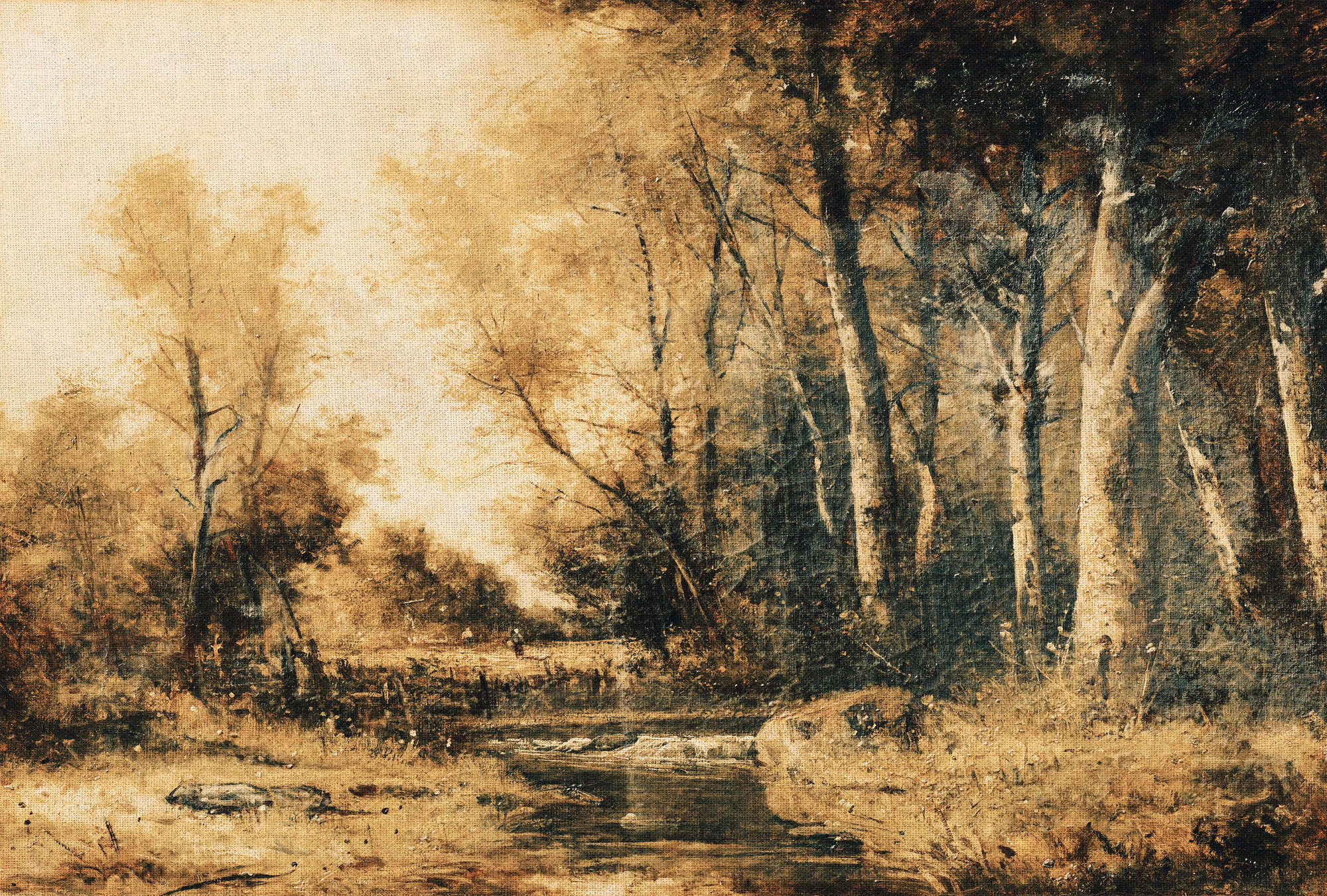             Fotomurali Paesaggio dipinto, Panorama della foresta - Marrone, Giallo, Beige
        