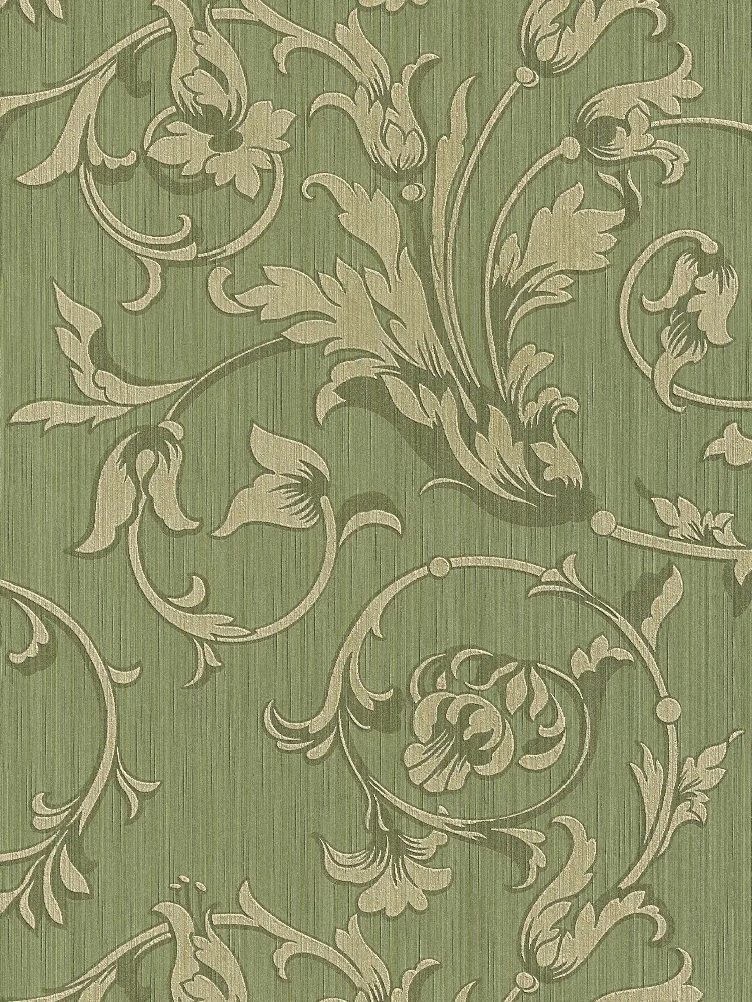 Non-woven wallpaper floral ornaments with texture effect - green
