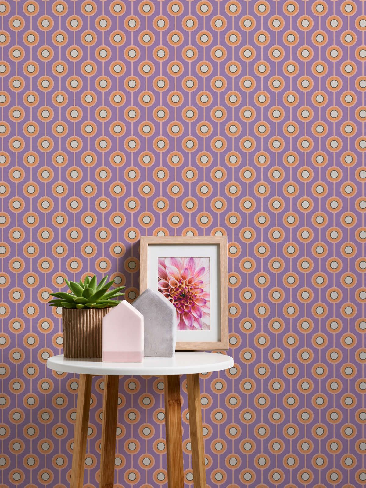             Motif abstrait de cercle sur papier peint intissé de style rétro - violet, orange, beige
        