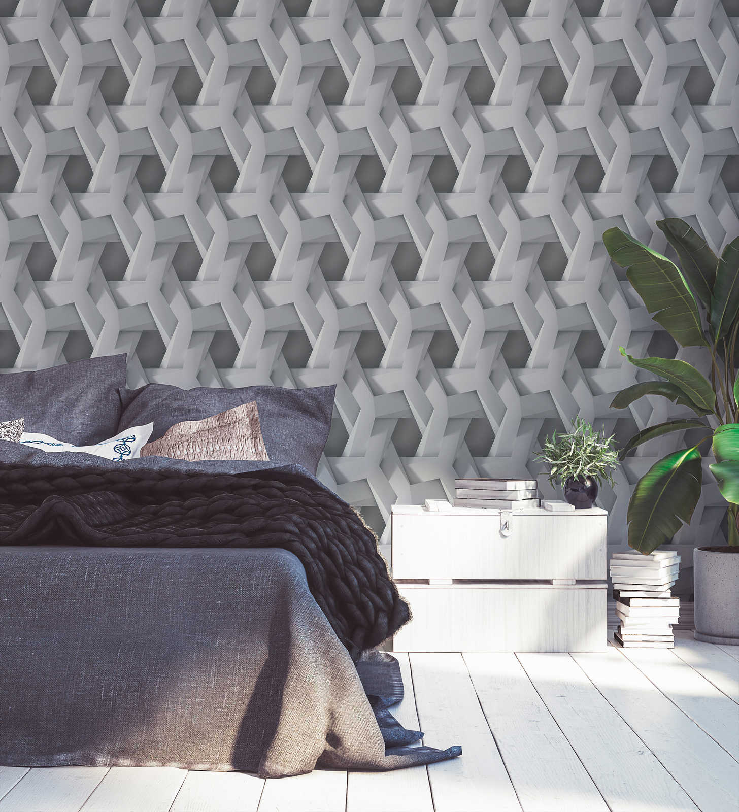             3D wallpaper grey graphic pattern with concrete look - grey
        