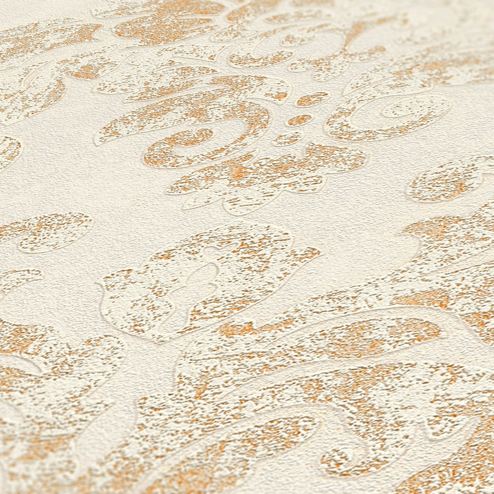             Baroque wallpaper with ornaments in vintage style - beige, gold, brown
        