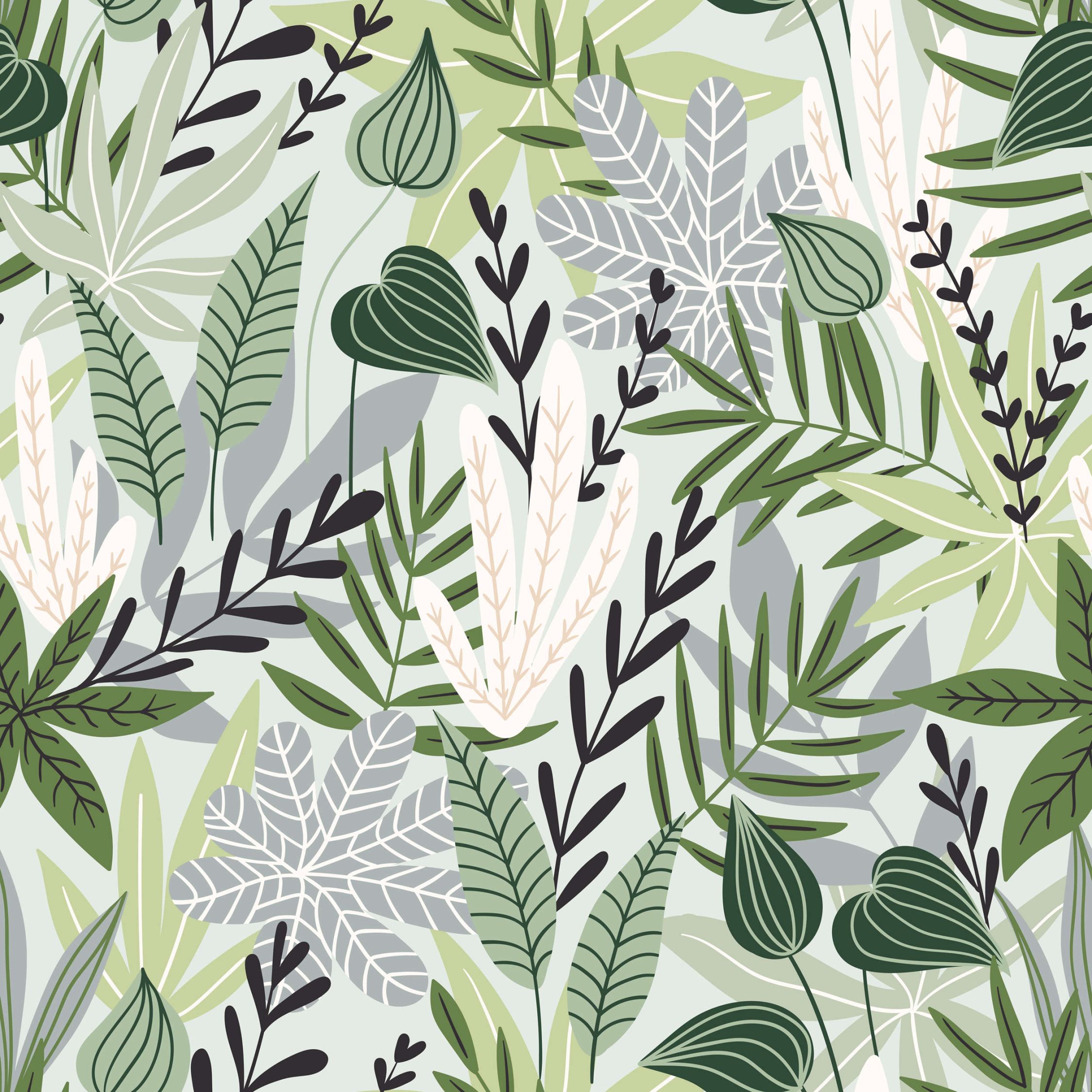             Comic Strip Style Leaves and Grasses Wallpaper - Smooth & Pearlescent Non-woven
        