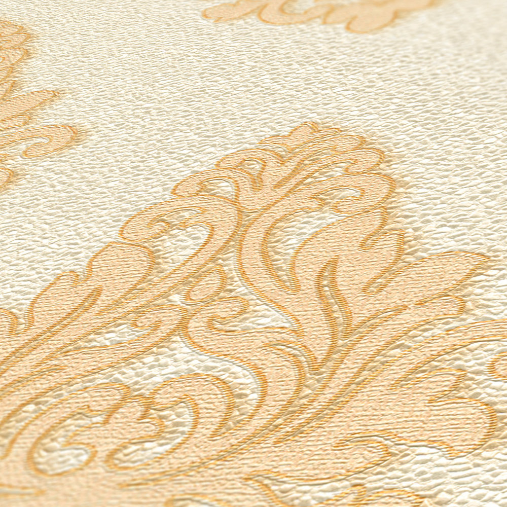             Ornament wallpaper textured with metallic effect - cream, gold, white
        
