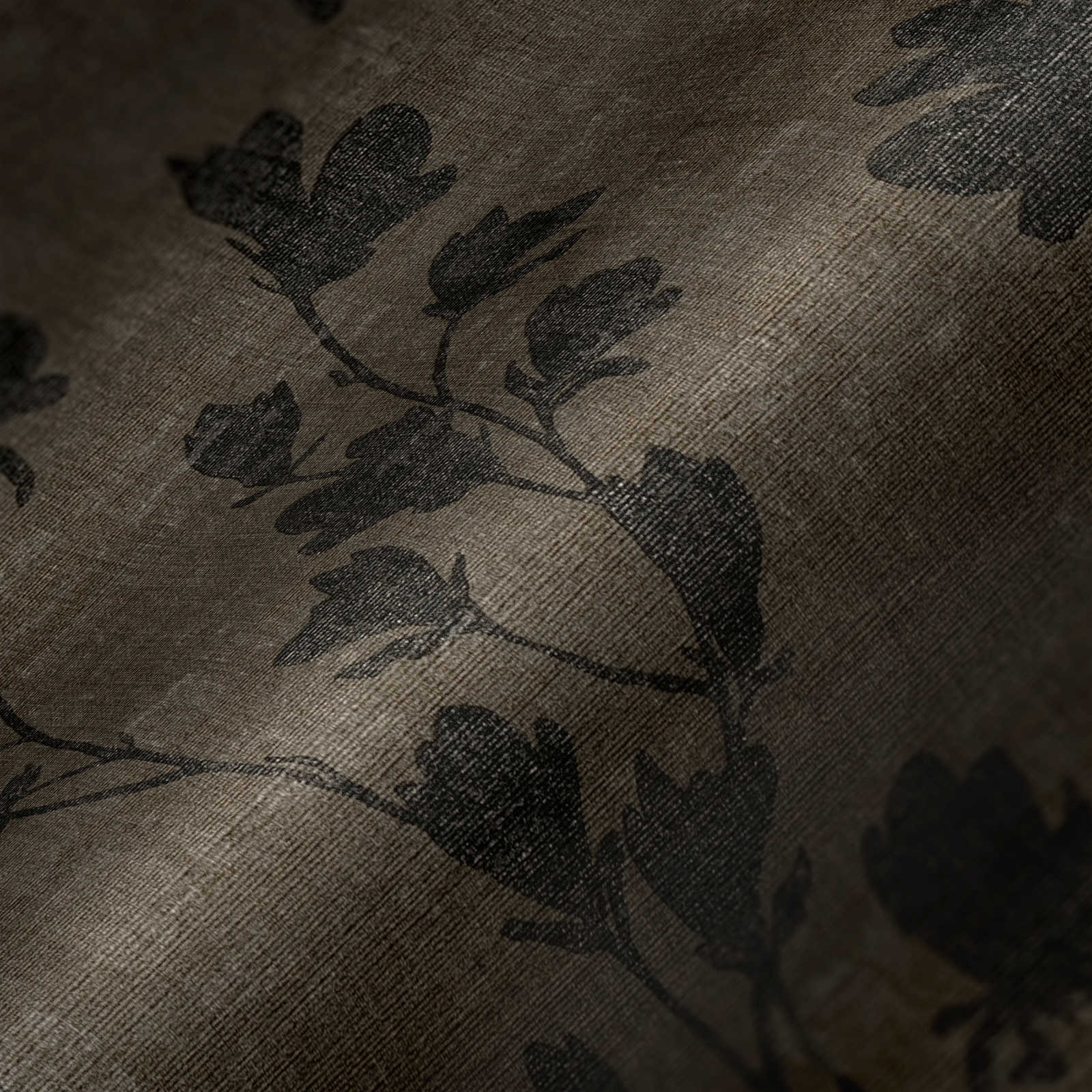             Papel pintado no tejido con diseño de zarcillos de hojas - marrón, negro
        