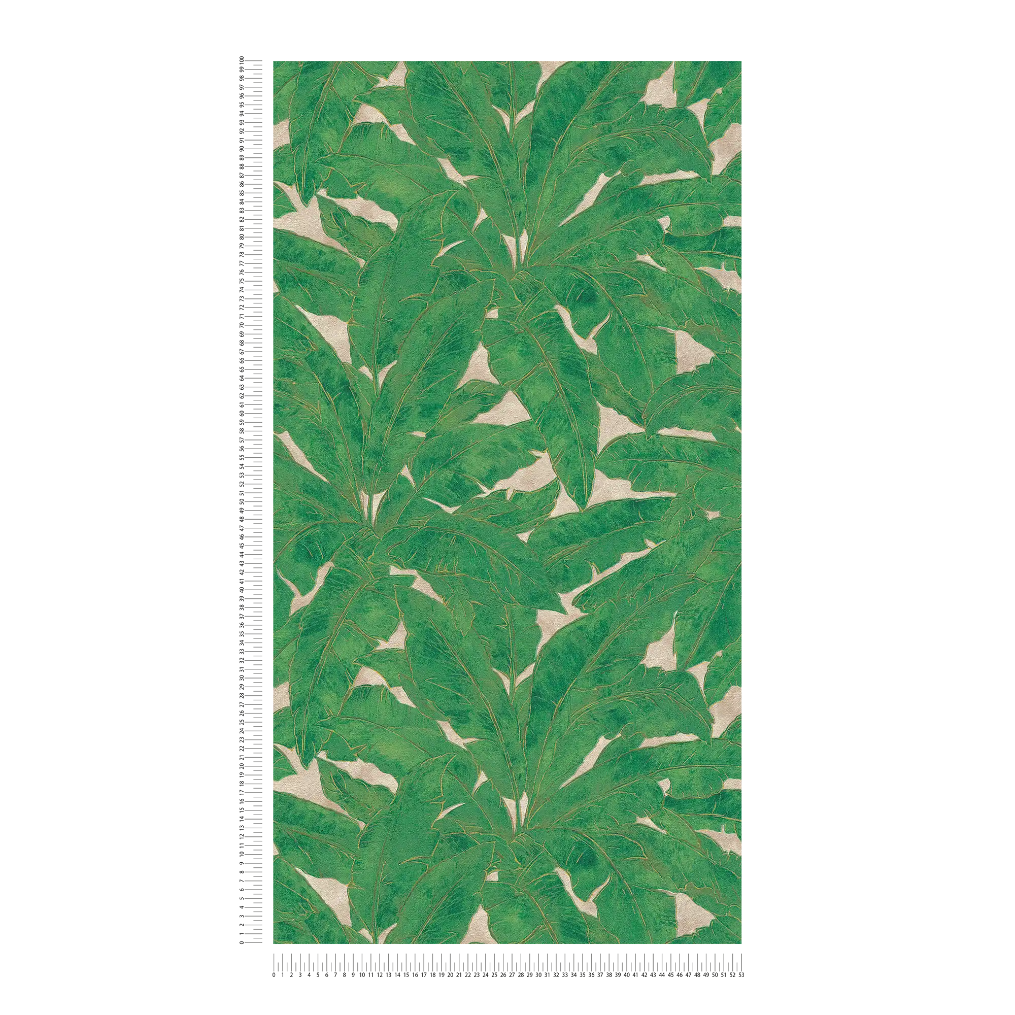             Jungle wallpaper with gold contour - green, gold, beige
        
