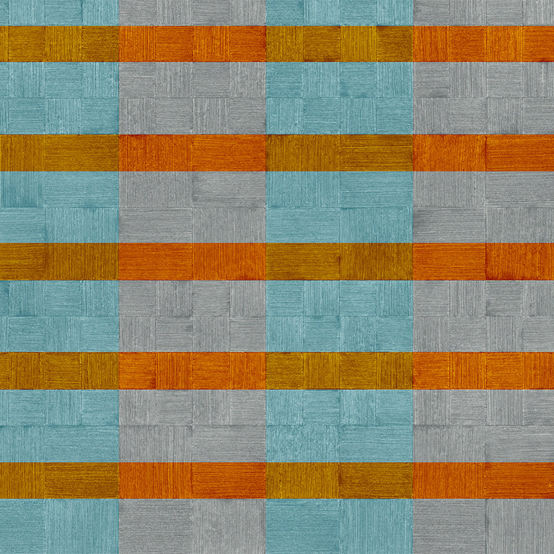         Photo wallpaper stripes design, textured pattern, plaid - blue, grey, orange
    
