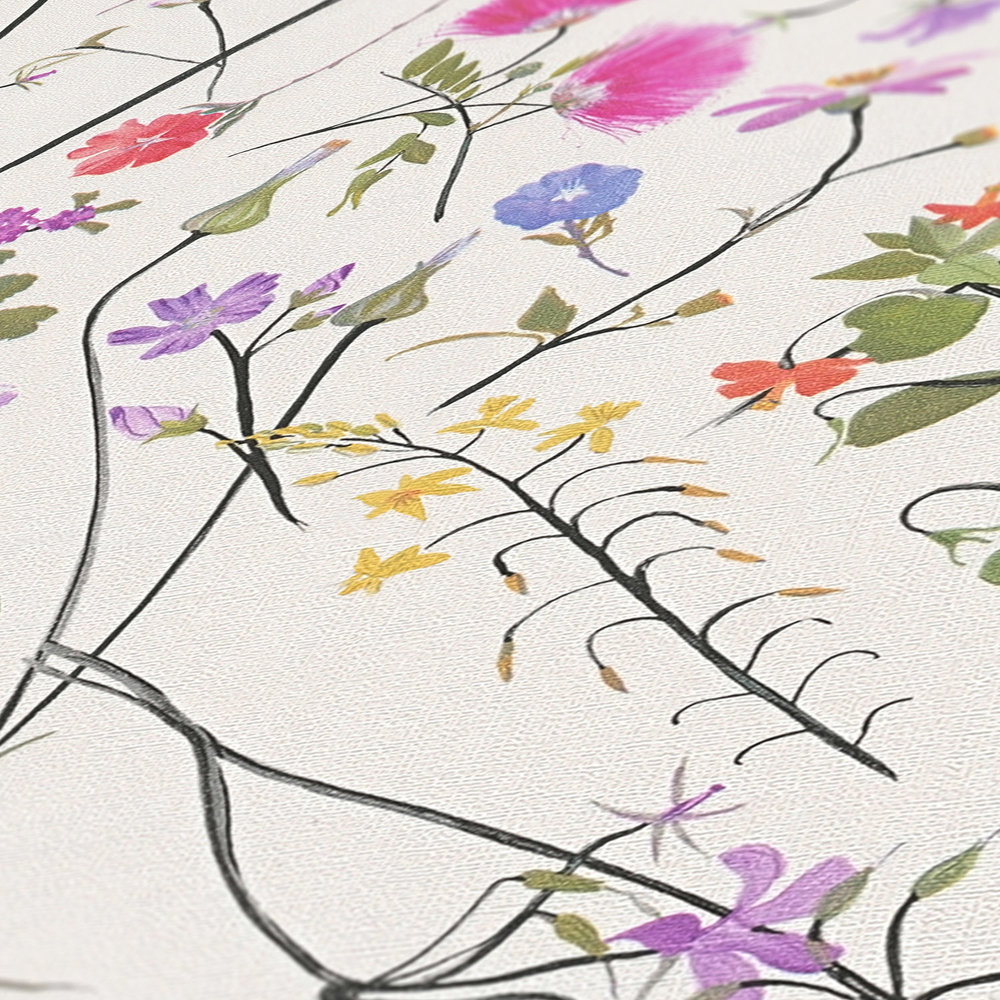             Papel pintado floral con motivos florales detallados - crema, verde, multicolor
        