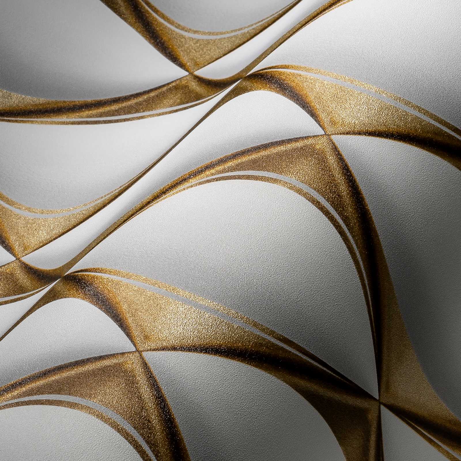             Papel pintado 3D patrón retro dorado - blanco, gris, metálico
        