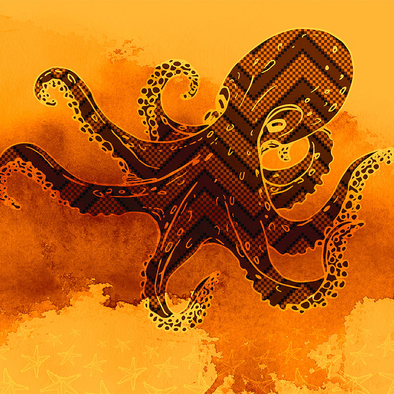         Octopus mural graphic design & starfish - orange, yellow, red
    