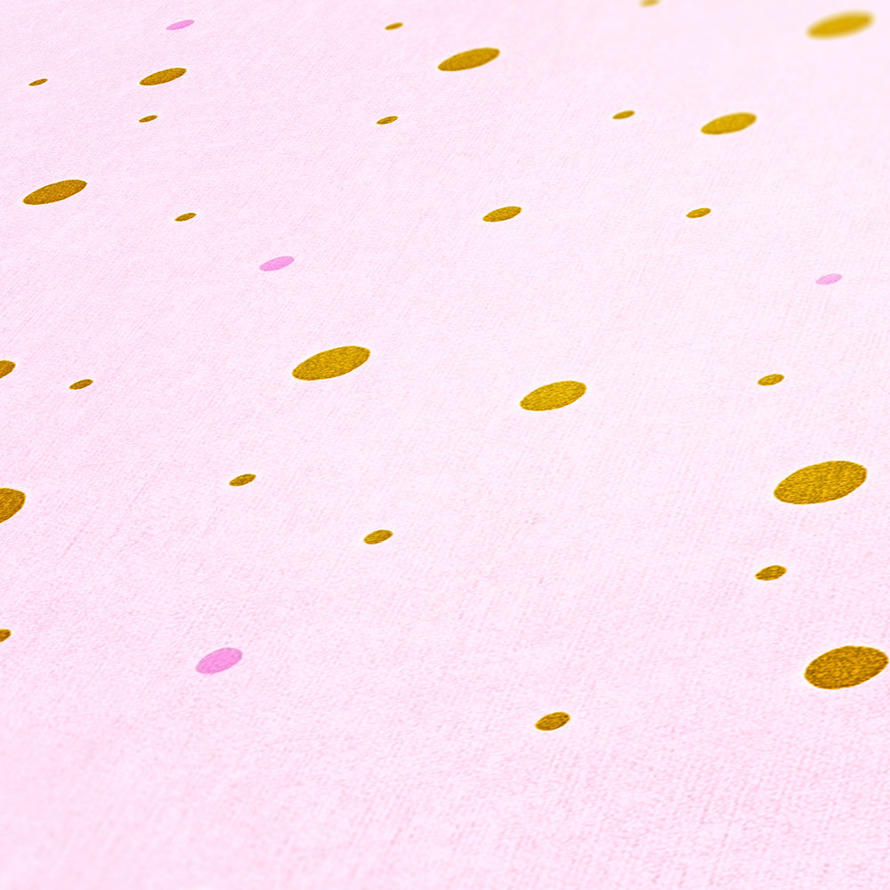             Papier peint à pois pour filles avec accent doré - rose
        