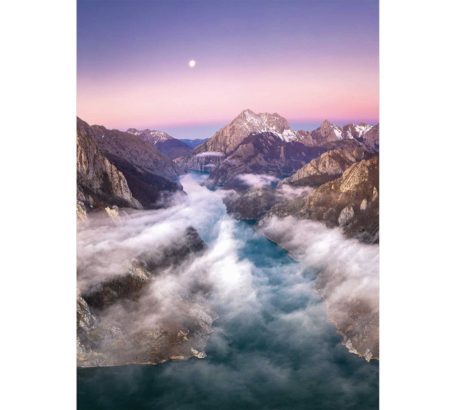 narrow photo wallpaper mountains with fog - colourful
