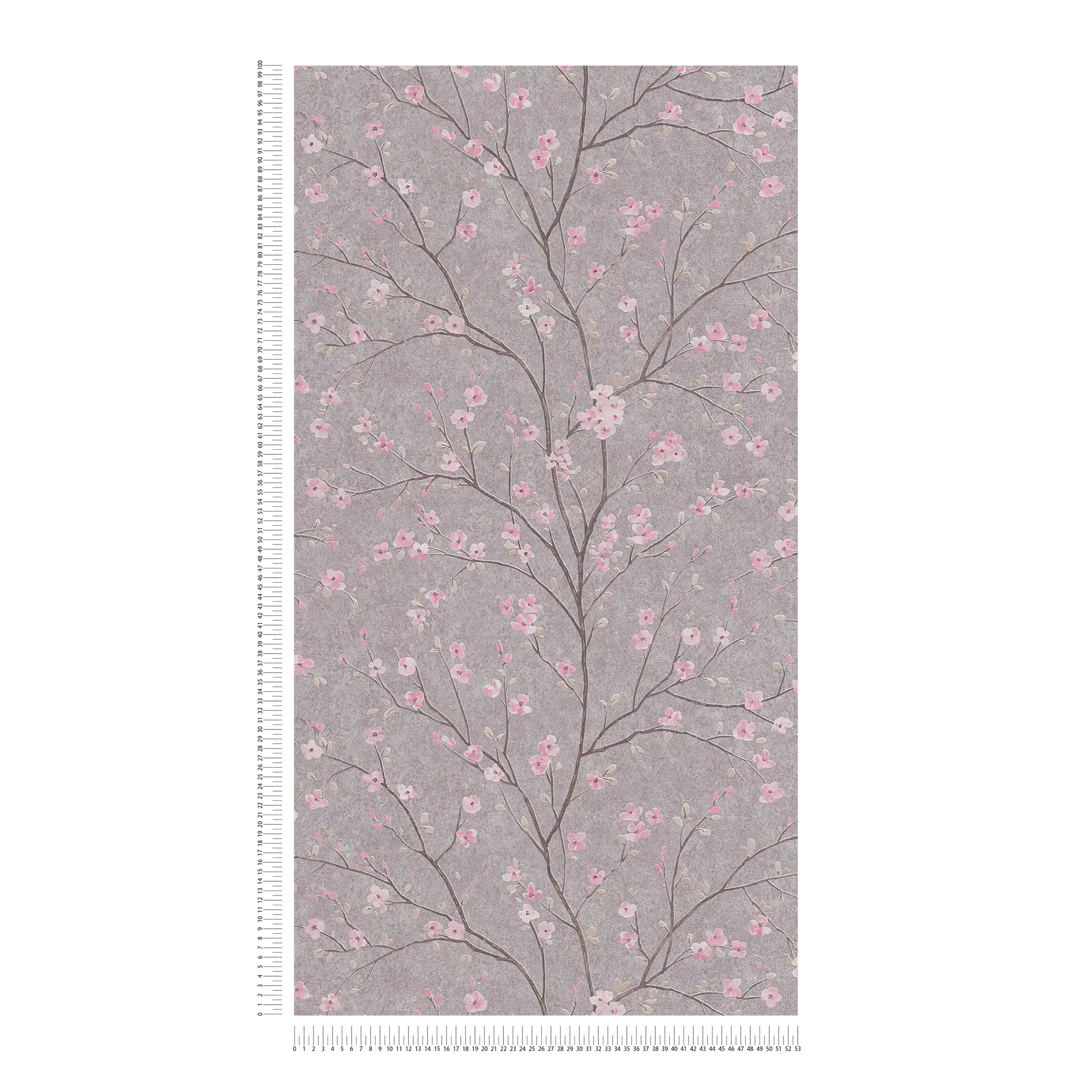             Papel pintado de estilo asiático con motivos de flores de cerezo - gris, rosa
        