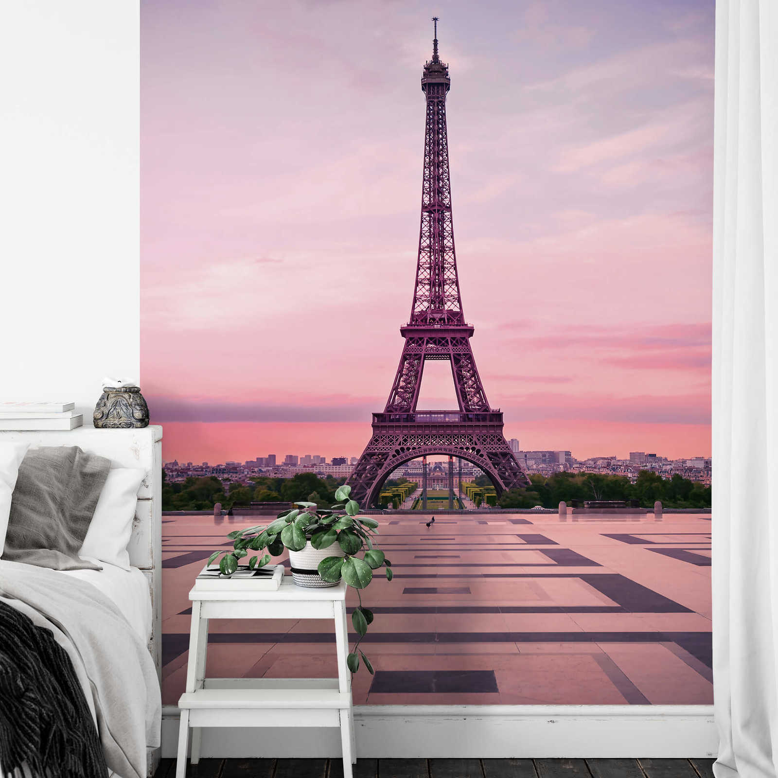             Eiffel Tower mural Paris at sunset
        