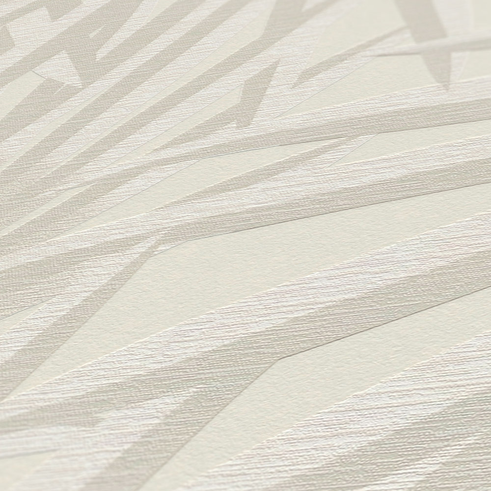             Vliesbehang met palmbladerenpatroon in zachte kleuren - crème, lichtgrijs
        