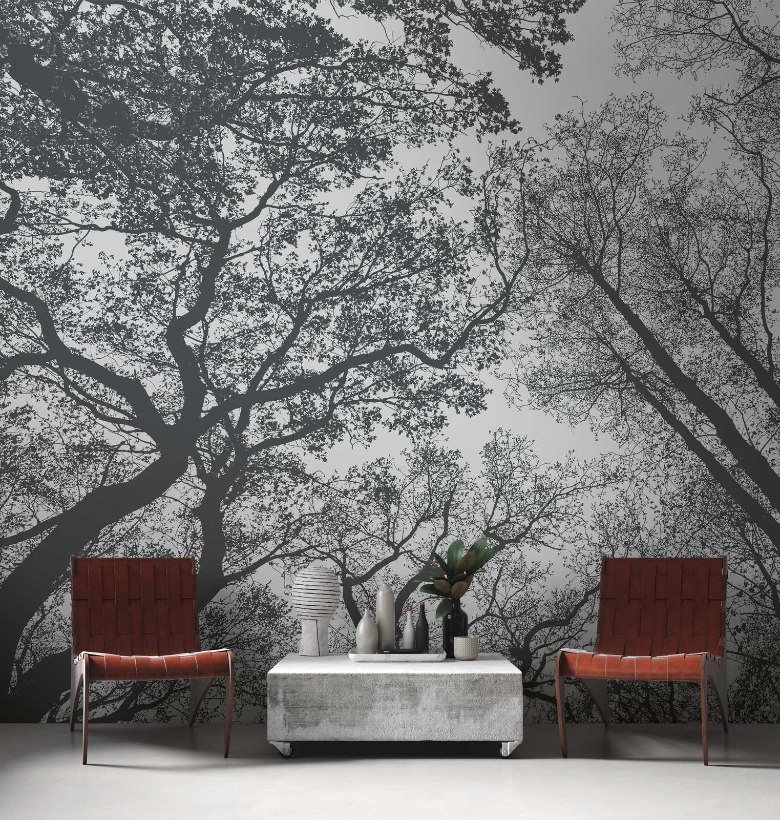             Wallpaper novelty - motif wallpaper treetops black & grey
        