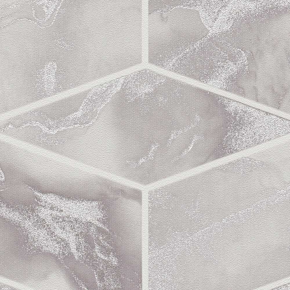             Papel pintado no tejido con baldosas de mármol y acento dorado - gris, metálico, blanco
        