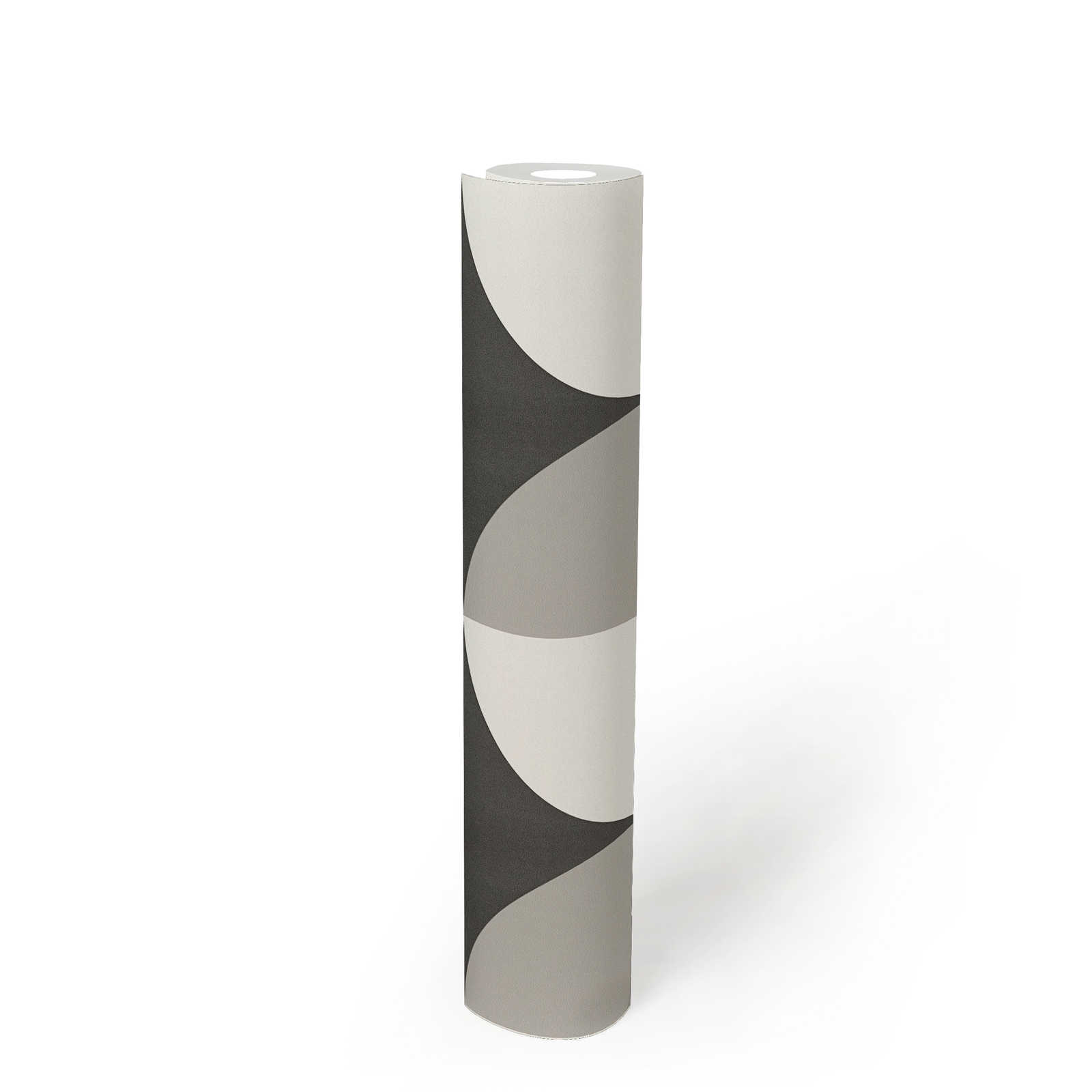             Retro vliesbehang met grafisch cirkelpatroon - zwart, wit, grijs
        