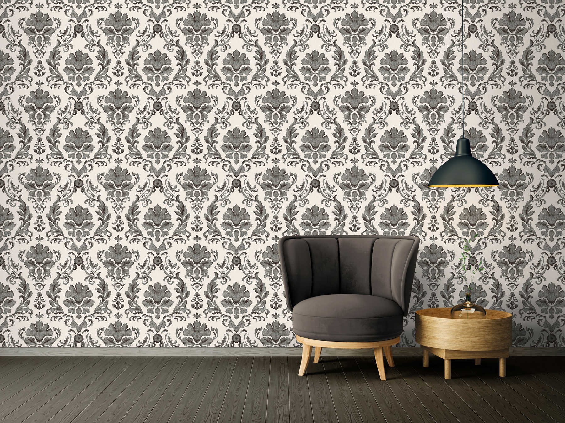             Wallpaper with detailed ornaments in floral style - black, white
        