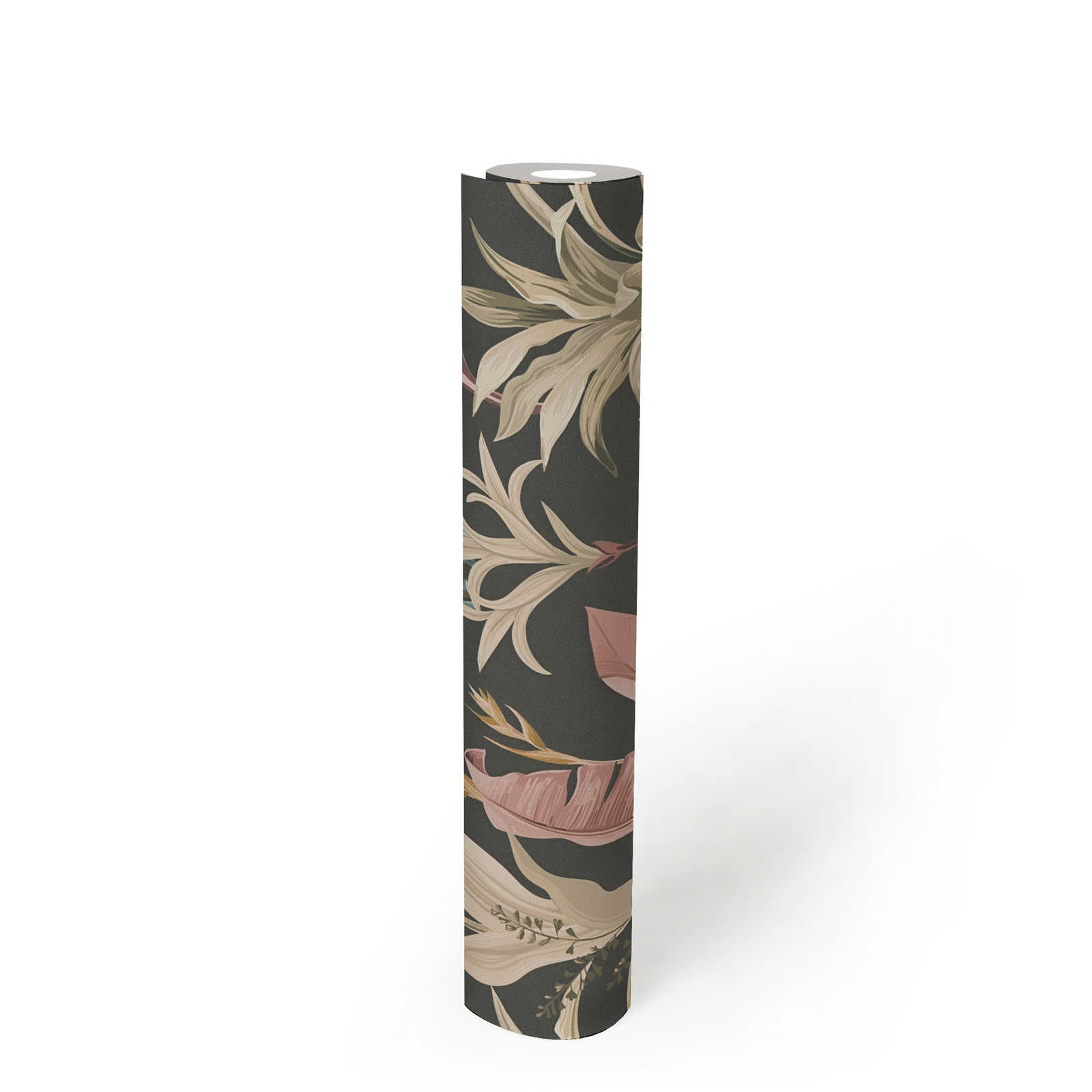             Papier peint intissé avec motif floral feuilles détaillé - bleu, rose, marron
        