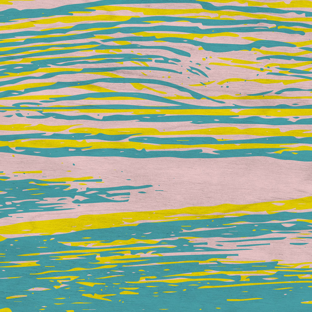             Bounty 3 - Muurschildering geel & blauw met houtlook design
        